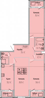 3К-квартира, 93,8 м2, 9&nbsp;этаж