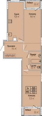 2К-квартира, 72,3 м2, 2&nbsp;этаж