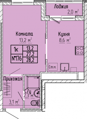 СтудияК-квартира, 28,2 м2, 3&nbsp;этаж