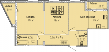 2К-квартира, 70,1 м2, 5&nbsp;этаж