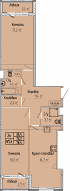 2К-квартира, 76,4 м2, 5&nbsp;этаж