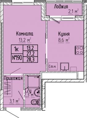 СтудияК-квартира, 28,3 м2, 5&nbsp;этаж