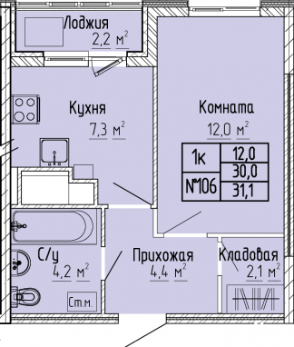 1К-квартира, 31,1 м2, 9&nbsp;этаж