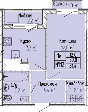 1К-квартира, 31,4 м2, 10&nbsp;этаж