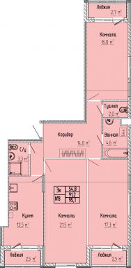 3К-квартира, 95,1 м2, 3&nbsp;этаж