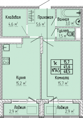 1К-квартира, 48,5 м2, 7&nbsp;этаж